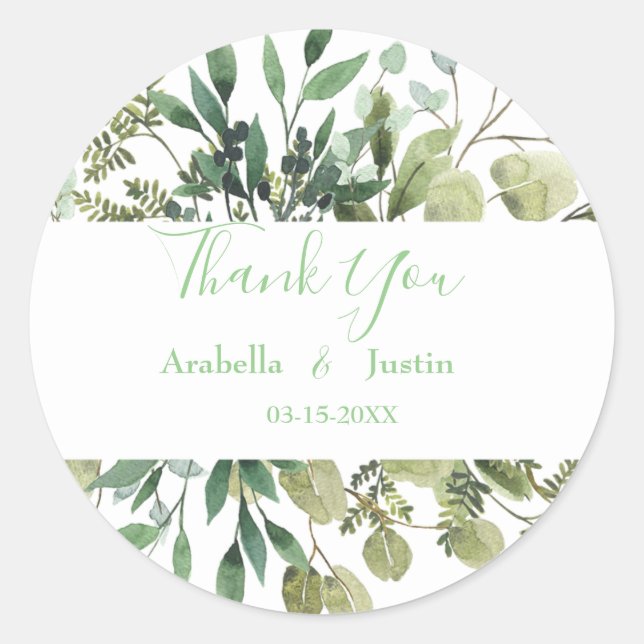 Elegante grüne Aquarellfarben Blätter Hochzeit Vie Runder Aufkleber (Vorderseite)