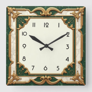Elegante grüne Art Deco Quadratische Wanduhr