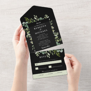 Elegante Grüne auf der Schwarzen Hochzeit All In One Einladung