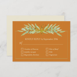Elegante Grüne auf Ochre Wedding RSVP Karte
