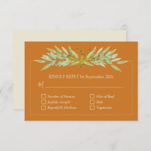 Elegante Grüne auf Ochre Wedding RSVP Karte