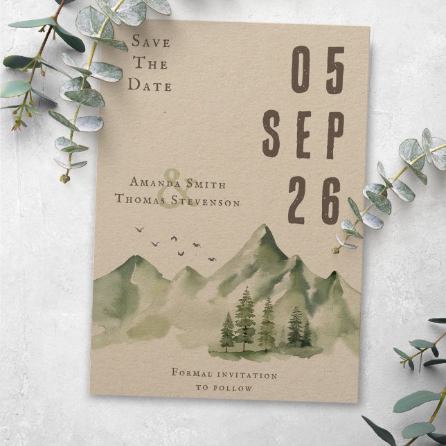 Elegante, grüne Berglandschaft Save The Date (Von Creator hochgeladen)