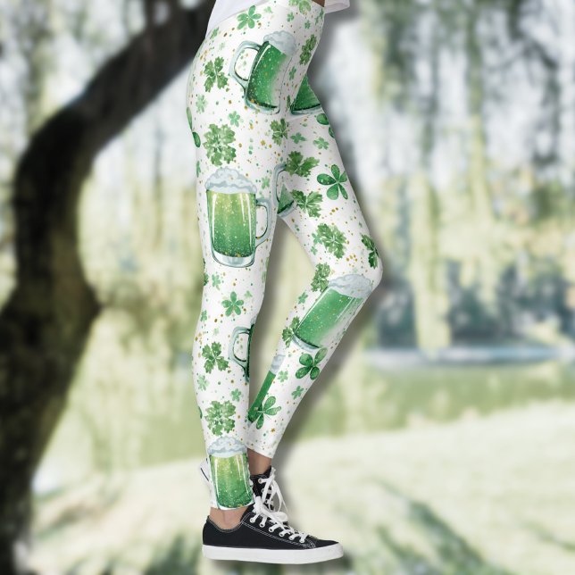 Elegante grüne Bierkrüge und Shamrocks Weiß Leggings (Von Creator hochgeladen)