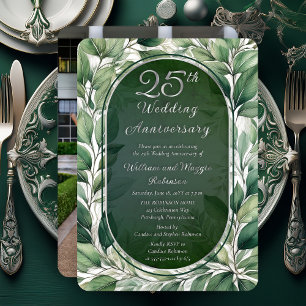 Elegante grüne Blätter 25. Hochzeitstag Folieneinladung
