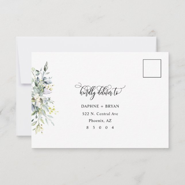 Elegante grüne Blätter Antwort Karte 4 Wahl (Rückseite)