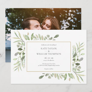Elegante Grüne Blätter Foto Hochzeit Einladung