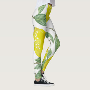 Elegante grüne Blätter und gelbe Zitronen Leggi Leggings