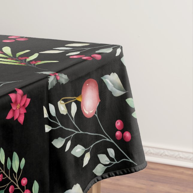 Elegante grüne Blätter und Rote Holly Berries Tischdecke (Beispiel)