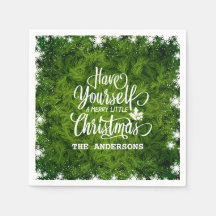 Elegante grüne Blätter Weihnachten | Serviette