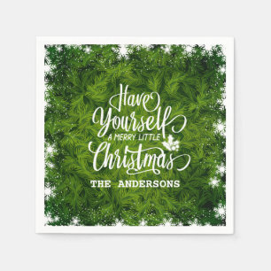 Elegante grüne Blätter Weihnachten Serviette
