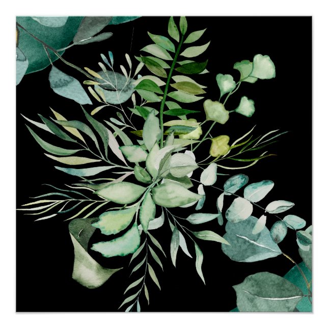 Elegante grüne Blattfarbe, schwarzer Hintergrund Poster (Vorderseite)