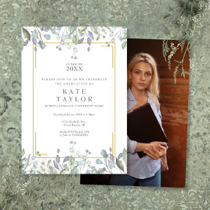Elegante grüne Blumen-Foto-Abschlussfeier Einladung