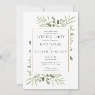 Elegante Grüne Blumen Hochzeitsabendparty Einladung