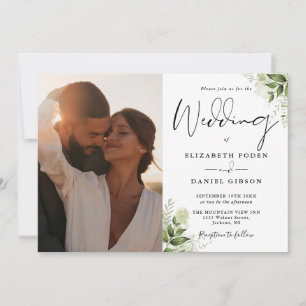 Elegante Grüne Blumen Hochzeitsfoto Einladung