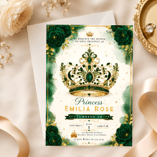 Elegante grüne Blumenkrone zum Geburtstag Einladung