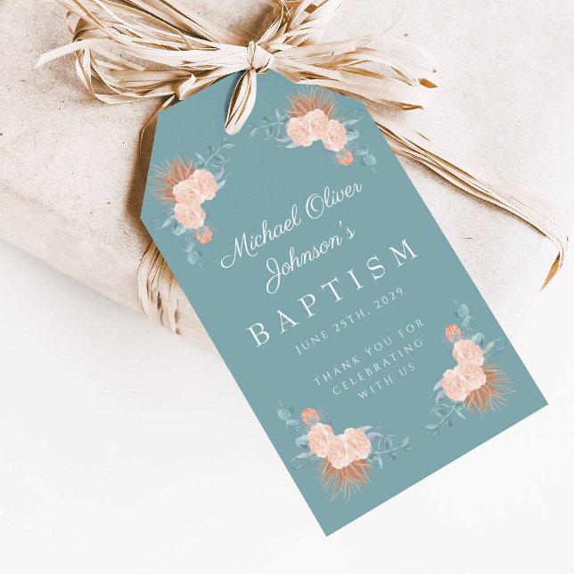 Elegante grüne Blütentaufe Geschenkanhänger (Elegant Green Floral Baptism Gift Tags)
