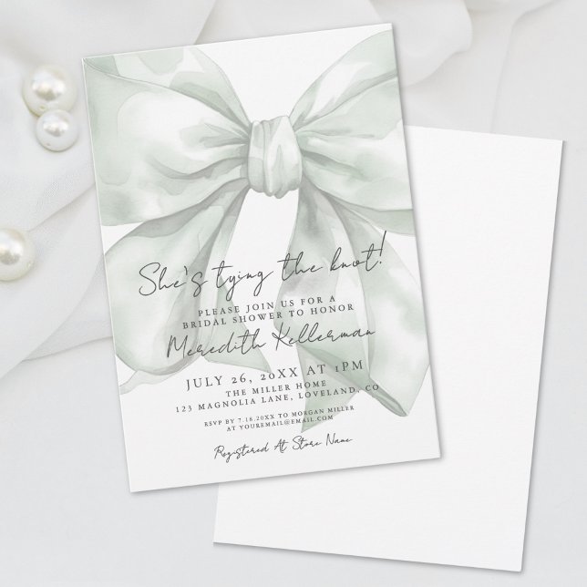 Elegante grüne Bogen-Brautparty Einladung (Elegant Green Bow Bridal Shower Invitation)