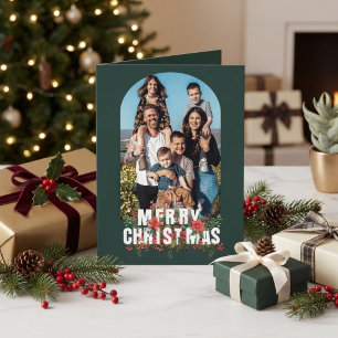 Elegante Grüne Bogen Schrift Foto Weihnachten Karte