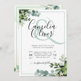 Elegante Grüne Botanische Ampere und Hochzeitsinvi Einladung