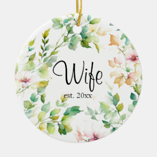 Elegante grüne botanische Aquarell-Wildblumen  Keramik Ornament