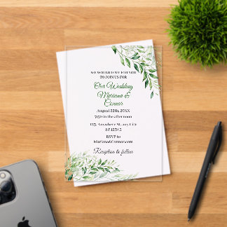 Elegante grüne botanische Hochzeit  Acryleinladungen