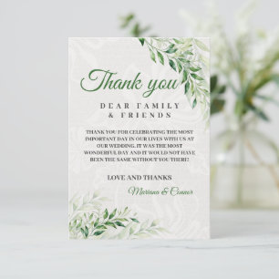 Elegante grüne botanische Hochzeit Dankeskarte