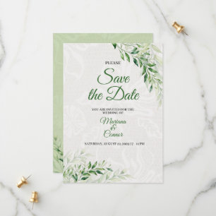 Elegante grüne botanische Hochzeit Save the Date