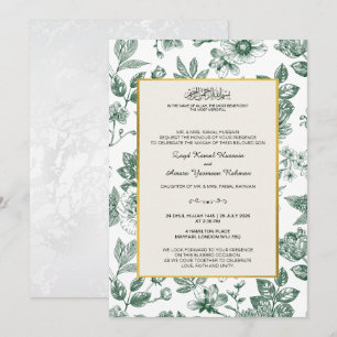 Elegante grüne botanische islamische Hochzeit Einladung