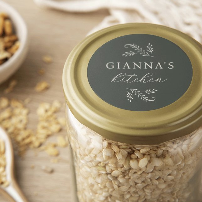 Elegante grüne botanische Küche & Business Runder Aufkleber (Von Creator hochgeladen)