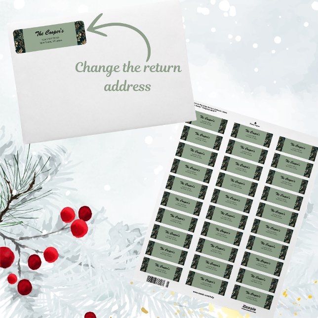 Elegante grüne botanische Rücksendeadresse (Add some elegance to your Christmas mail with our beautiful return address labels)