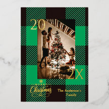 Elegante grüne Buffalo-Karo-Weihnachtsfoto