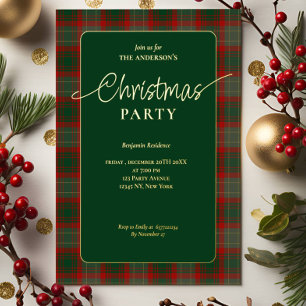 Elegante grüne Büffelkarierte Weihnachtsparty Folieneinladung