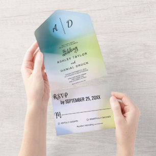 Elegante, grüne Bukeblatt-Lichter Hochzeit alles i All In One Einladung