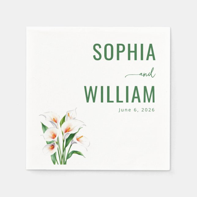 Elegante Grüne Calla-Lilien Serviette (Vorderseite)