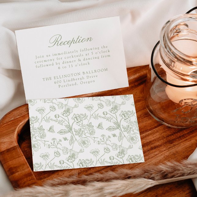 Elegante grüne Chinoiserie Blumenzwiebelempfang Begleitkarte (Von Creator hochgeladen)