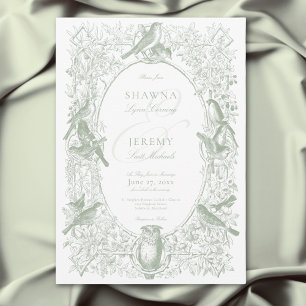 Elegante grüne Chinoiserie Natur & Vögel Hochzeit Einladung