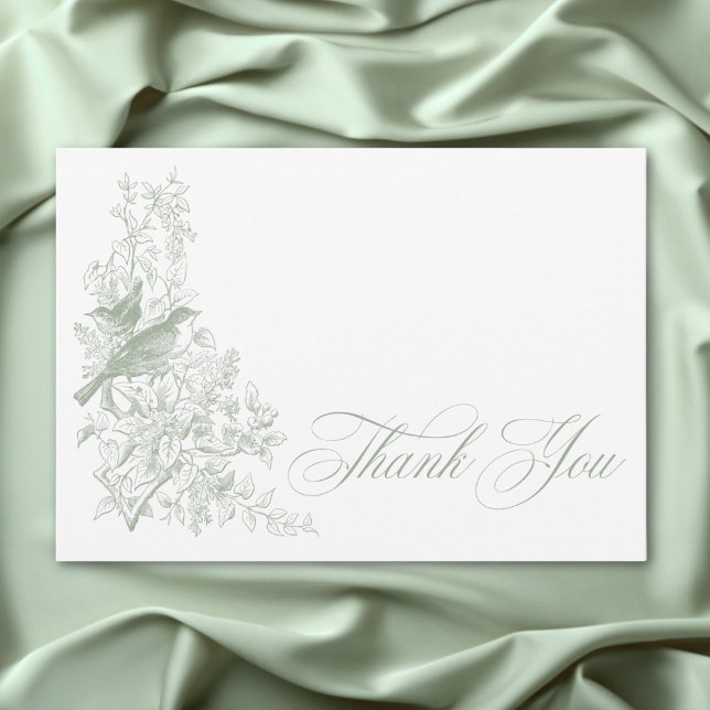 Elegante grüne Chinoiserie Nature Birds Babydusche Dankeskarte (Elegant Green Chinoiserie Nature Birds Baby Shower Thank You Card)