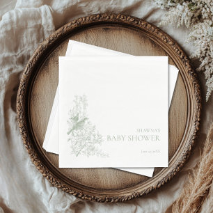 Elegante grüne Chinoiserie Nature Birds Babydusche Serviette