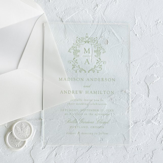 Elegante grüne Chinoiserie Viktorianische Blumenho Acryleinladungen (Von Creator hochgeladen)