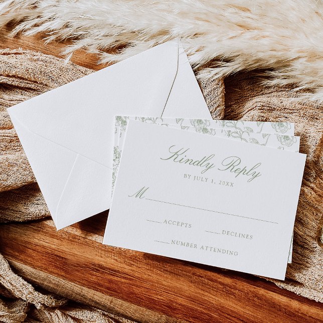 Elegante grüne Chinoiserie Viktorianische Blumenho RSVP Karte (Von Creator hochgeladen)