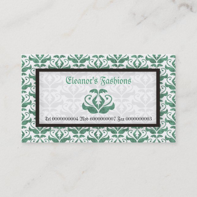 Elegante, grüne Damaskus-Modekarten Visitenkarte (Vorderseite)
