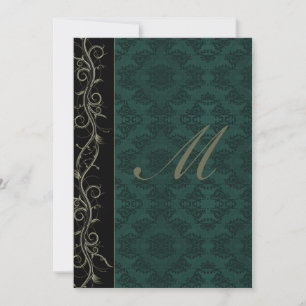 Elegante grüne Damast-Hochzeit Einladung