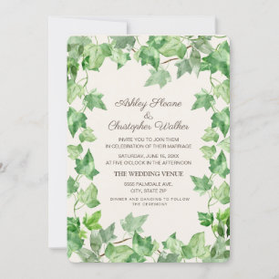 Elegante grüne Efeublätter Creme-Hochzeit Einladung