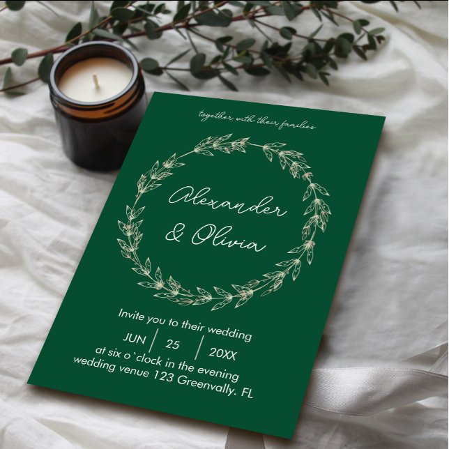 Elegante Grüne Einladung Hochzeit | Script-Schrift (Elegant Greenery Wedding Invitation | Script Font #zazzlemade #minimalistinvite #cristmas #script)