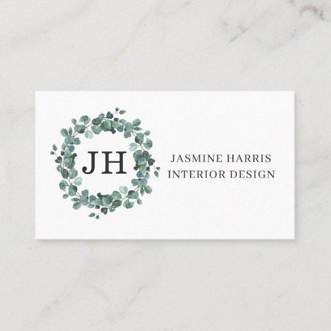 Elegante Grüne Eucalyptus Wreath Business Card Visitenkarte (Vorderseite)