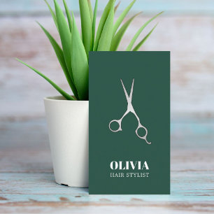 Elegante grüne falsche Silberschere, fett, Friseur Visitenkarte