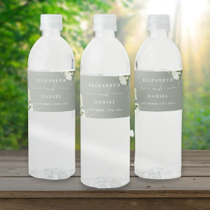 Elegante Grüne Flora Hochzeit im Salbeigrün Wasserflaschenetikett