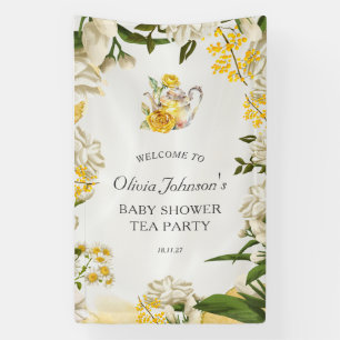 Elegante grüne floral gelbe Teeparty-Baby-Party Banner