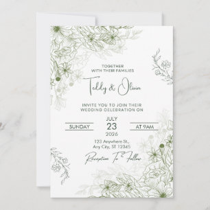 Elegante grüne florale Aquarell-Hochzeitseinladung Einladung