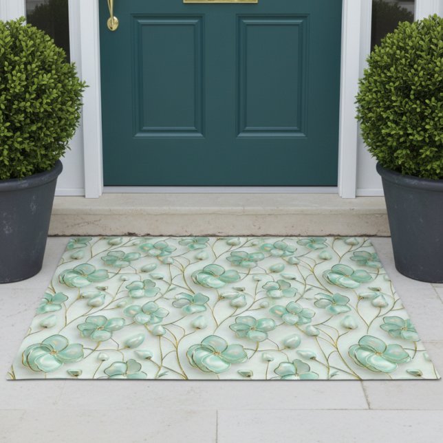 Elegante grüne florale Fußmatte (elegant glam luxe aqua mint green and gold floral door mat)
